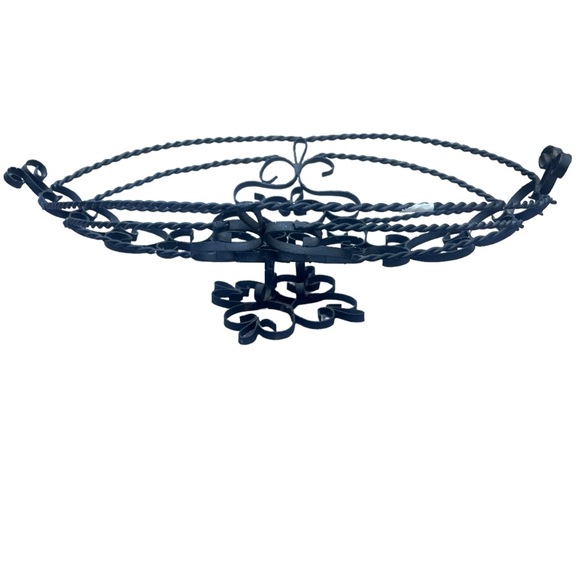 Vintage MCM Wrought Iron Scroll Metal Pedestal Fruit Bowl Basket Centerpiece - Picture 6 of 10